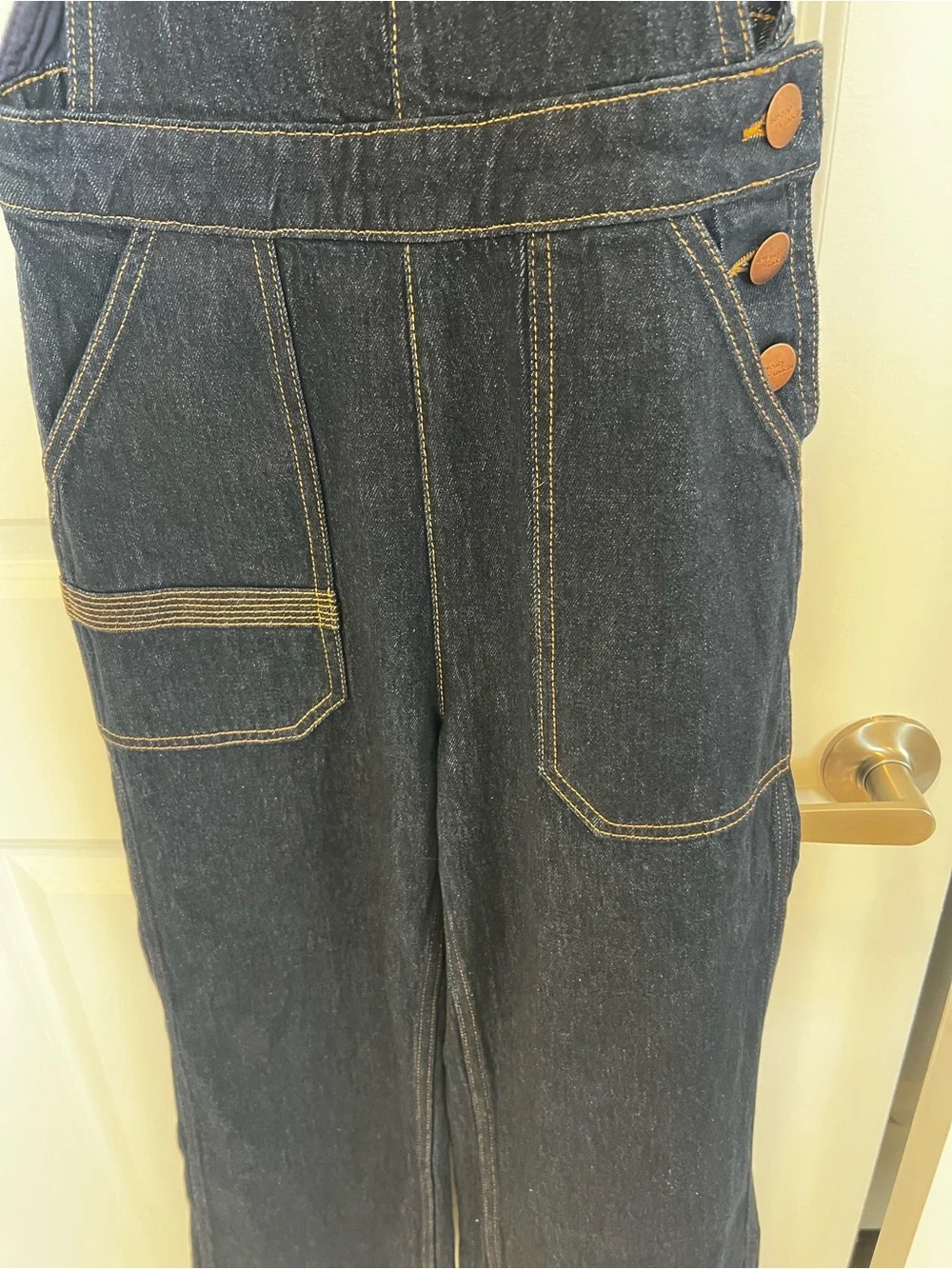 Seventy + Mochi Elodie Frill Dark Indigo Denim Ruffle-Strap Overalls